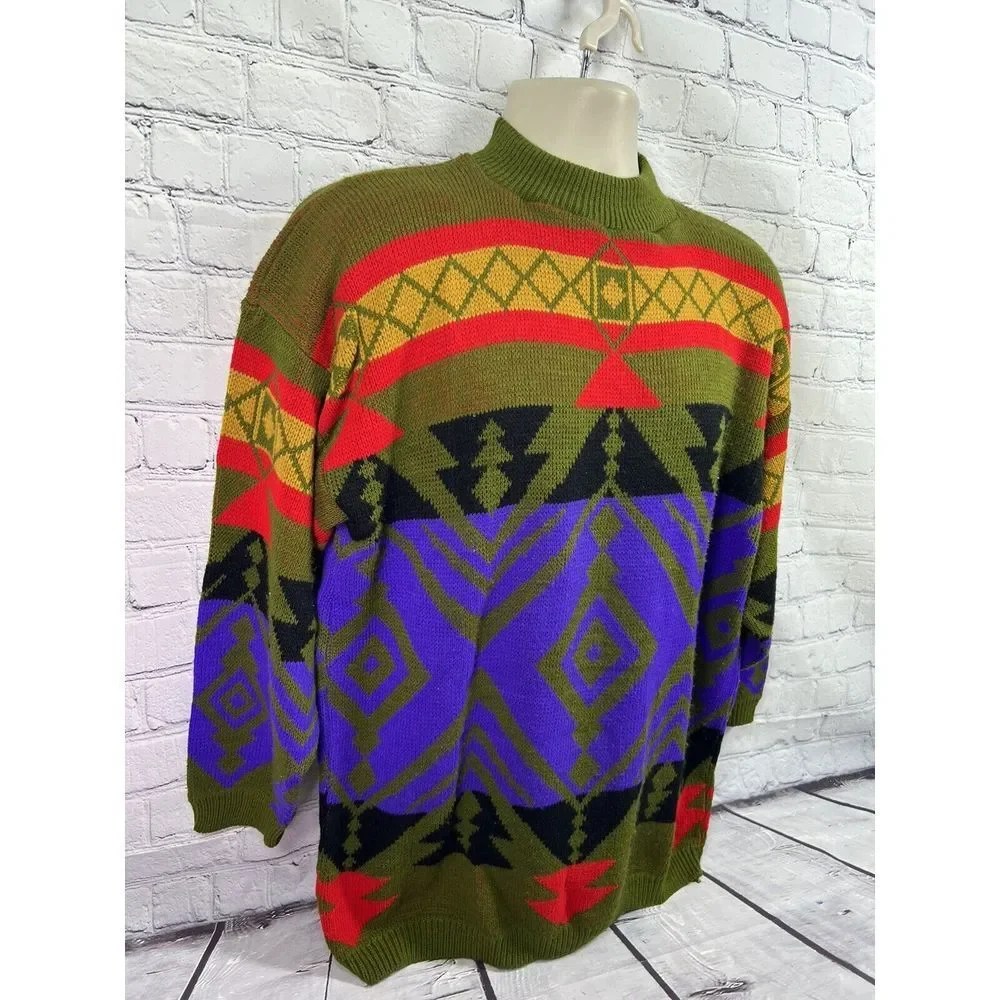 Vtg 80's Lord Taylor Young American Sweater Mens Large‎ Aztec Pullover Retro
